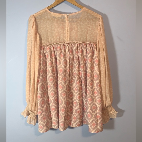 Entro pink peasant blouse balloon sleeves chiffon ikat print purple XL - Picture 5 of 6